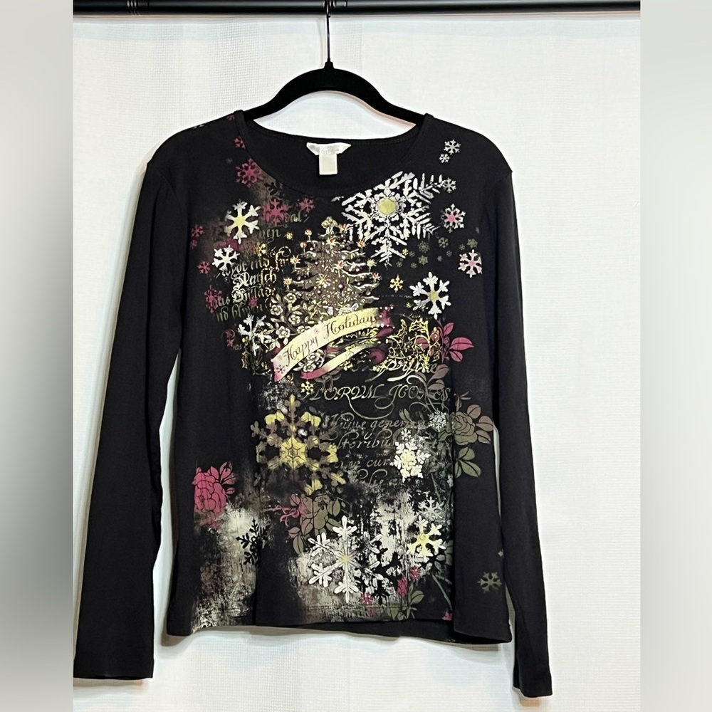 Happy Holidays! Long sleeved black shirt size XL